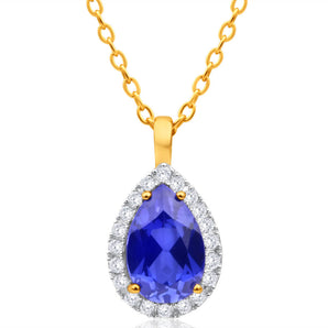 9ct Yellow Gold Created Sapphire Cubic Zirconia Pendant