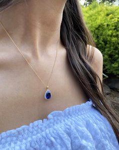 9ct Yellow Gold Created Sapphire Cubic Zirconia Pendant