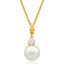 Load image into Gallery viewer, 9ct Alluring Yellow Gold Cubic Zirconia + Simulated Pearl Pendant