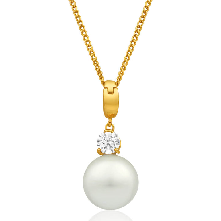 9ct Alluring Yellow Gold Cubic Zirconia + Simulated Pearl Pendant