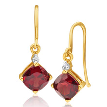 Load image into Gallery viewer, 9ct Yellow Gold Garnet and Diamond Drop Earrings