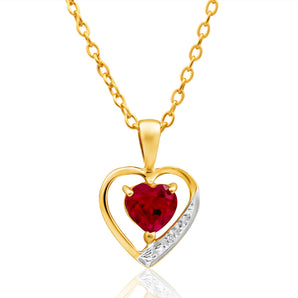 9ct Alluring Yellow Gold Created Ruby and Diamond Pendant