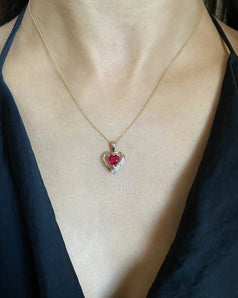 9ct Alluring Yellow Gold Created Ruby and Diamond Pendant