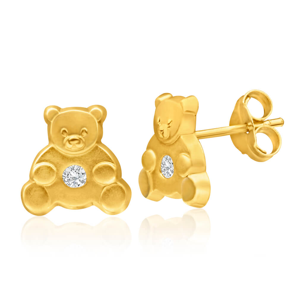 9ct Yellow Gold Cubic Zirconia Teddy Bear Stud Earrings – Shiels Jewellers