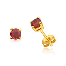 Load image into Gallery viewer, 9ct Yellow Gold Garnet 4mm Stud Earrings