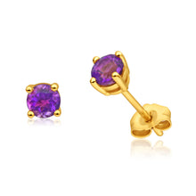 Load image into Gallery viewer, 9ct Alluring Yellow Gold Amethyst Stud Earrings