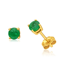 Load image into Gallery viewer, 9ct Yellow Gold 4mm Emerald Stud Earrings