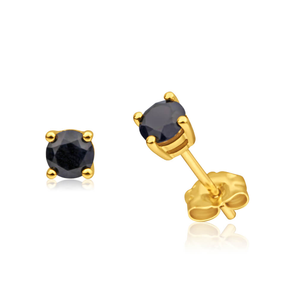 9ct Yellow Gold Natural Sapphire 4mm Stud Earrings