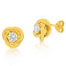 Load image into Gallery viewer, 9ct Yellow Gold Cubic Zirconia Polished Knot Stud Earrings