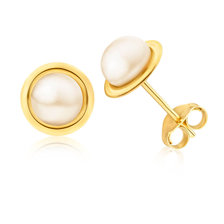 9ct Yellow Gold 5mm Freshwater Pearl Stud Earrings