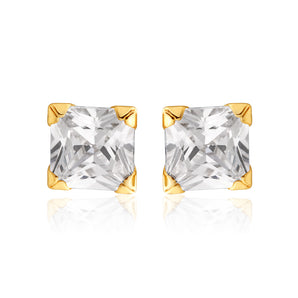 9ct Yellow Gold Cubic Zirconia 4mm Princess Stud Earrings