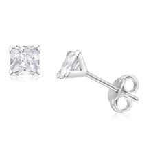 Load image into Gallery viewer, 9ct White Gold Princess Cut 4mm Cubic Zirconia Stud Earrings