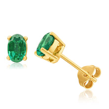 Load image into Gallery viewer, 9ct Alluring Yellow Gold Created Emerald 6x4mm Stud Earrings
