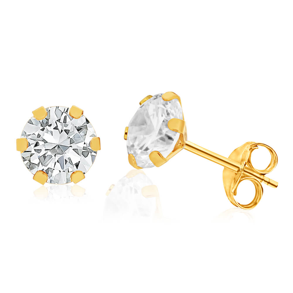 9ct Yellow Gold Cubic Zirconia 6mm Round Stud Earrings