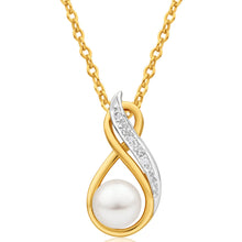 Load image into Gallery viewer, 9ct Yellow Gold Diamond + Pearl Pendant
