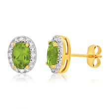 Load image into Gallery viewer, 9ct Yellow Gold &amp; White Gold Diamond + Peridot Stud Earrings