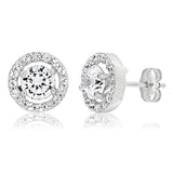 9ct White Gold Cubic Zirconia Round Halo Stud Earrings