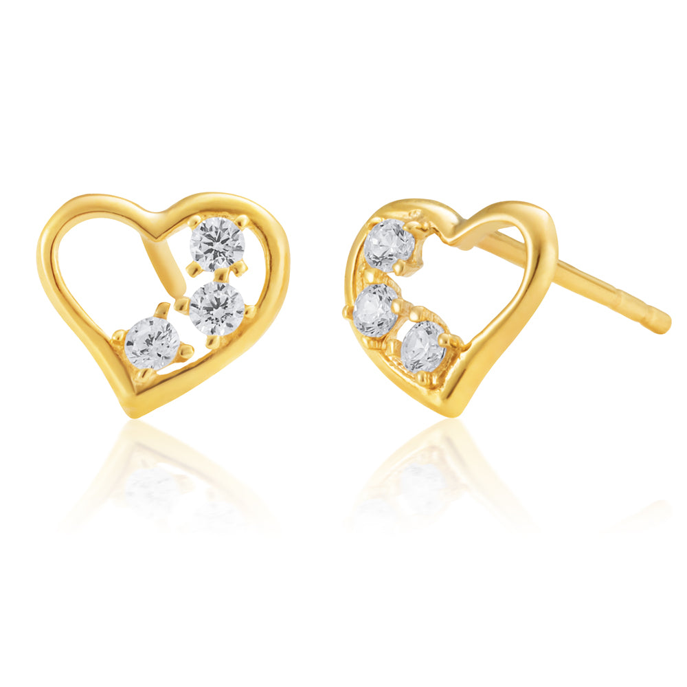 9ct Yellow Gold Cubic Zirconia Heart Stud Earrings Shiels Jewellers