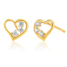 Load image into Gallery viewer, 9ct Yellow Gold Cubic Zirconia Heart Stud Earrings