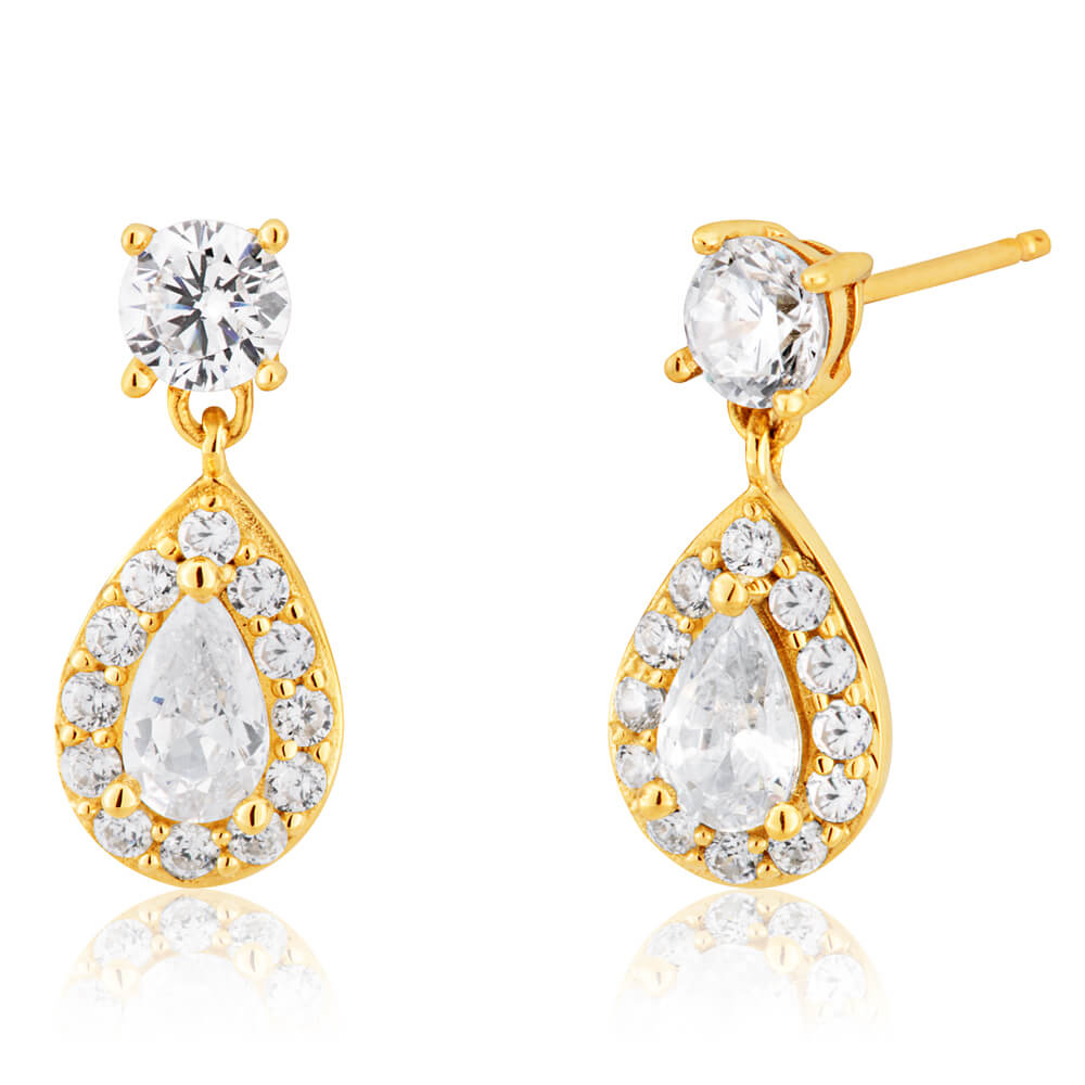 9ct Yellow Gold Cubic Zirconia Teardrop Stud Earrings – Shiels