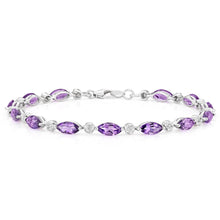 Load image into Gallery viewer, 9ct Marquise Cut Amethyst and Diamond 19cm Bracelet in White Gold