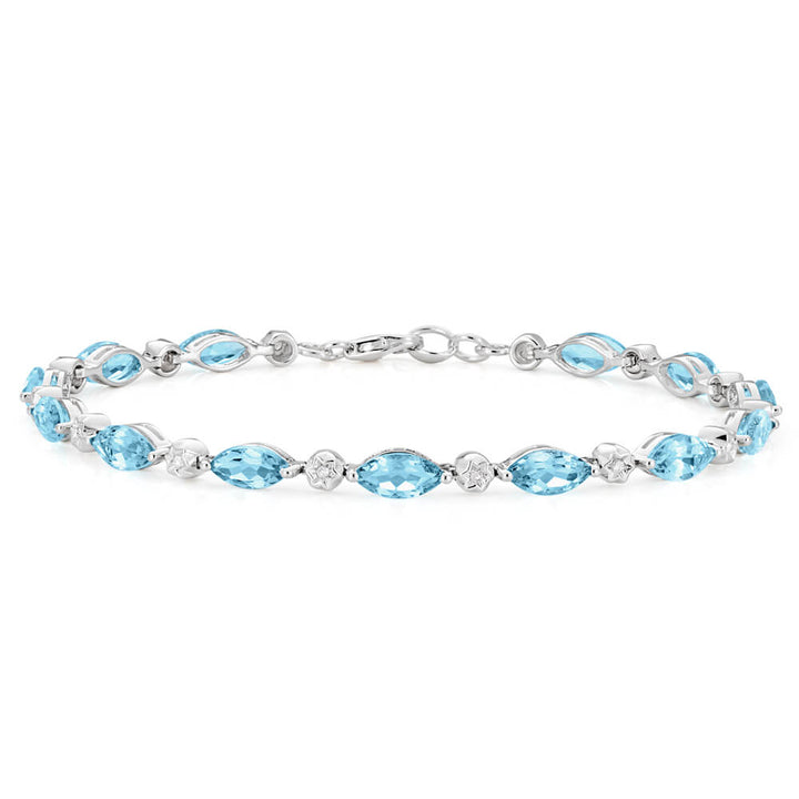 9ct Marquise Cut Sky Blue Topaz and Diamond 19cm Bracelet in White Gold