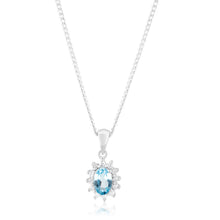 Load image into Gallery viewer, 9ct White Gold 6x4mm Blue Topaz + Diamond Pendant