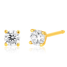 Load image into Gallery viewer, 9ct Yellow Gold 3mm Zirconia Brilliant Cut Stud Earrings