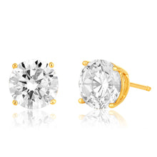 Load image into Gallery viewer, 9ct Yellow Gold Cubic Zirconia Brilliant Cut 6.5mm Stud Earrings