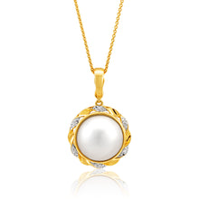 Load image into Gallery viewer, 9ct Yellow Gold &amp; White Gold Diamond + Pearl Pendant
