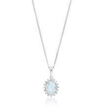 Load image into Gallery viewer, 9ct White Gold Aquamarine + Diamond Pendant With 45cm Chain