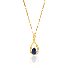 Load image into Gallery viewer, 9ct Yellow Gold Created Sapphire and Diamond Pendant