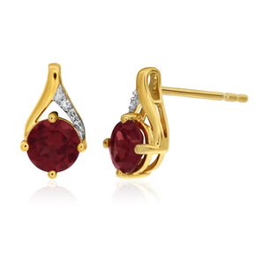 9ct Yellow Gold Garnet Diamond Stud Earrings