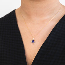 Load image into Gallery viewer, 9ct Yellow Gold Created Blue Sapphire and Zirconia Pendant With 45cm Chain