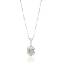 Load image into Gallery viewer, 9ct 0.45ct Natural White Opal and Diamond Halo Pendant with 45cm Chain
