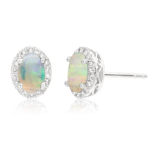 Load image into Gallery viewer, 9ct 0.25ct Natural White Gold Opal and Diamond 6x4mm Stud Earrings