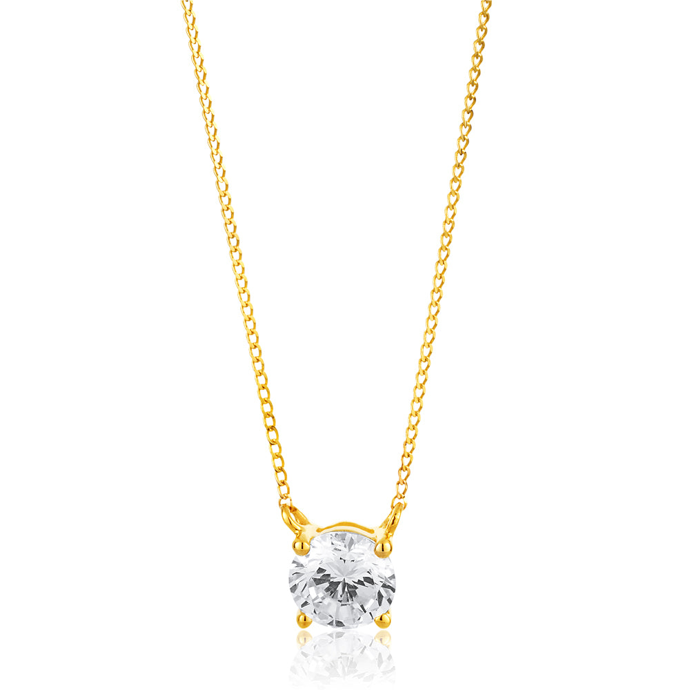 9ct Yellow Gold Zirconia 5mm Solitaire Pendant on 45cm Chain