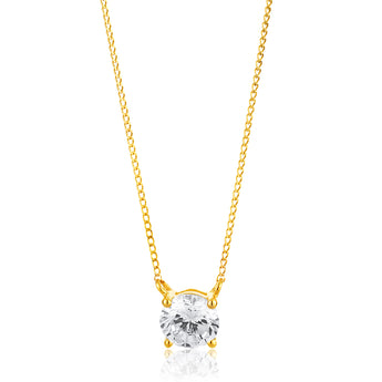 9ct Yellow Gold Zirconia 5mm Solitaire Pendant on 45cm Chain