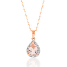 Load image into Gallery viewer, 9ct Rose Gold 1.00ct Morganite 8x6mm Pear &amp; Diamond Pendant with 45cm Chain