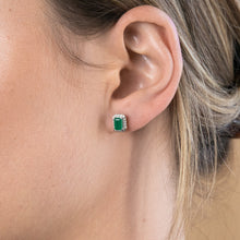 Load image into Gallery viewer, 9ct Yellow Gold 1.20 Carat 6x4mm Natural Emerald and 1/5 Carat Diamond Stud Earrings