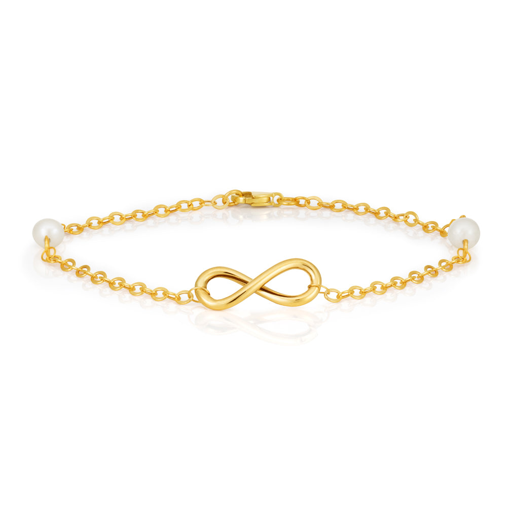 9ct Yellow Gold Freshwater Pearl Infinity Bracelet