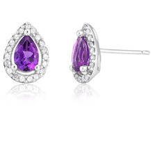 Load image into Gallery viewer, 9ct White Gold Amethyst &amp; Diamond Pear Shape Stud Earrings