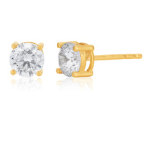 Load image into Gallery viewer, 9ct Yellow Gold Cubic 6mm Zirconia Round Studs