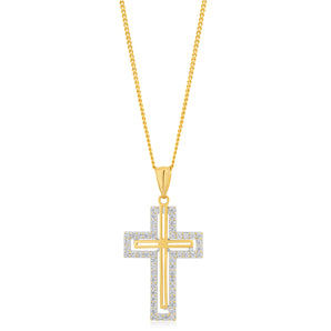 9ct Yellow Gold Zirconia Cross Pendant