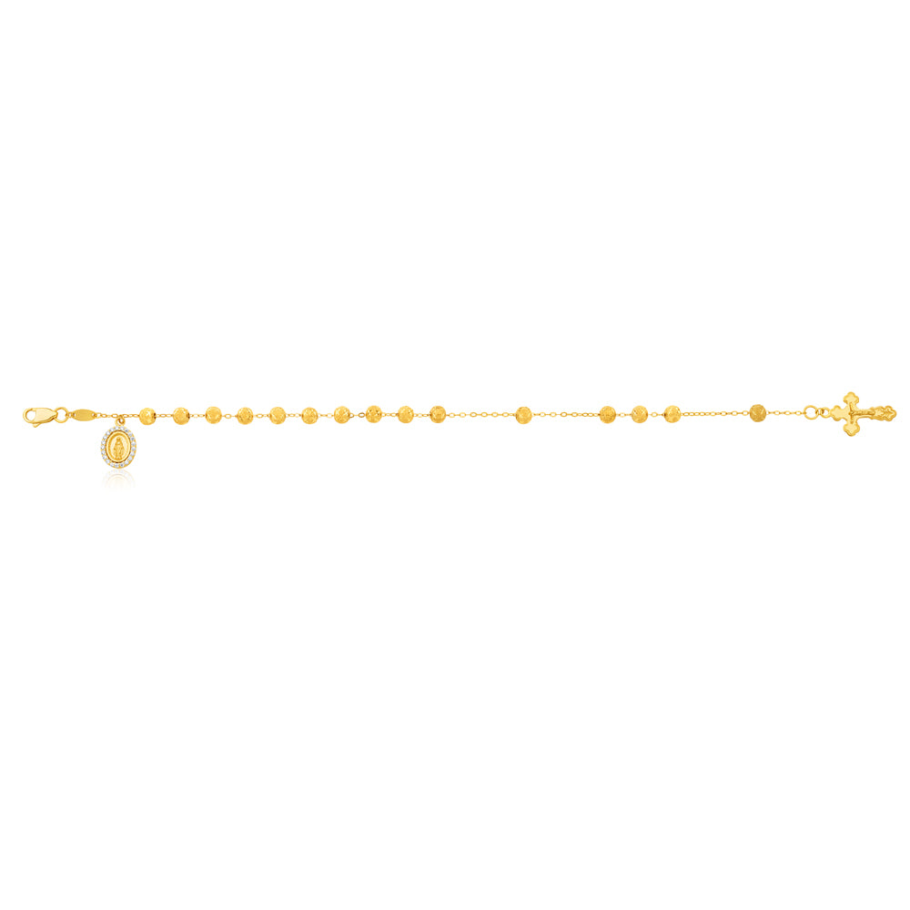 9ct Yellow Gold 19cm  Rosary Zirconia Bracelet