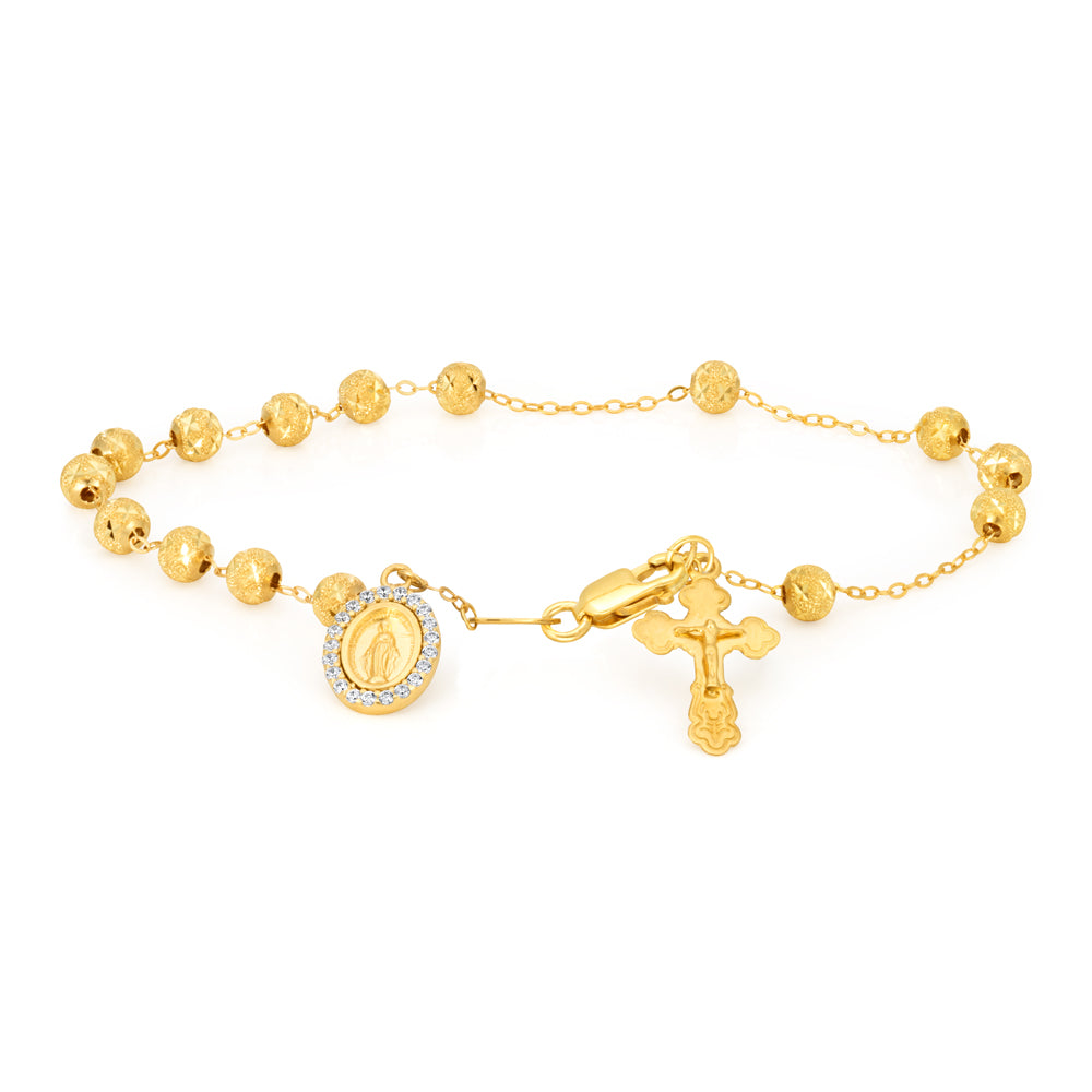 9ct Yellow Gold 19cm  Rosary Zirconia Bracelet