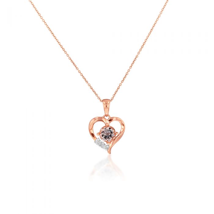 9ct Rose Gold Morganite & Diamond Heart Pendant with 44cm Chain Included