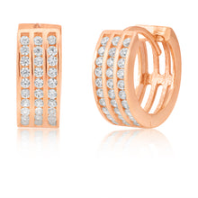 Load image into Gallery viewer, 9ct Rose Gold 3 Row Zirconia Huggies