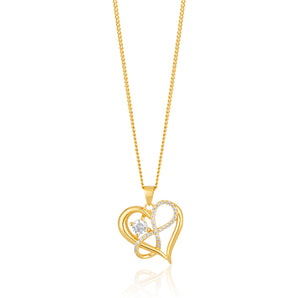 9ct Yellow Gold Zirconia Infinity & Heart Pendant