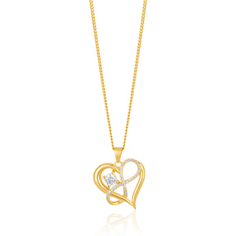 9ct Yellow Gold Zirconia Infinity & Heart Pendant